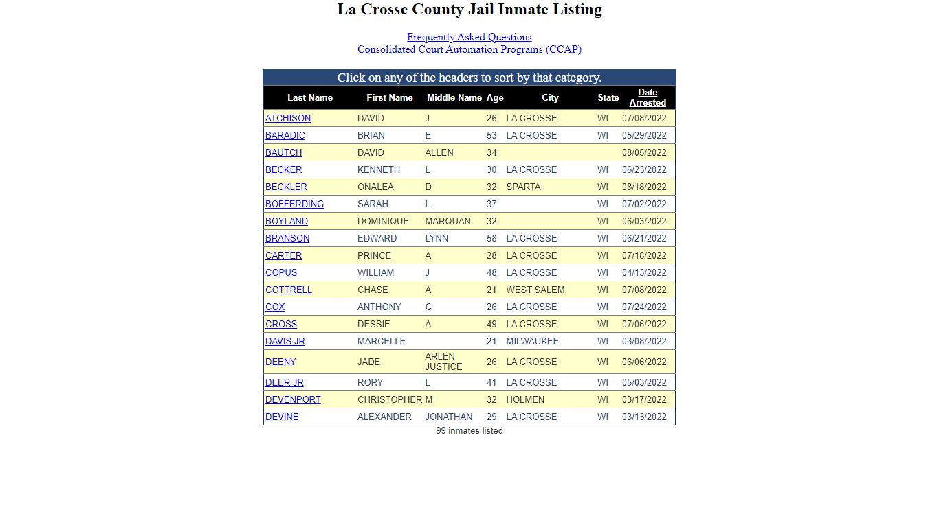 Inmate Locater-Version: 2021.9.14.0 - La Crosse County, Wisconsin